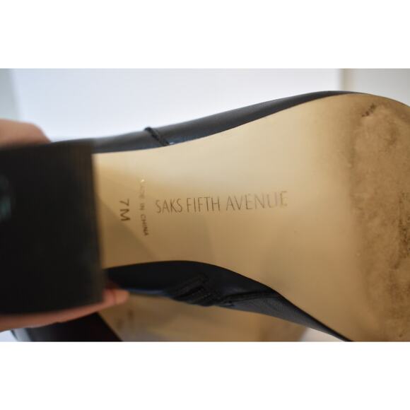 Saks Fifth Avenue Black Tall Boots Size 7M Leather Zipper Ribbon - Picture 7 of 13